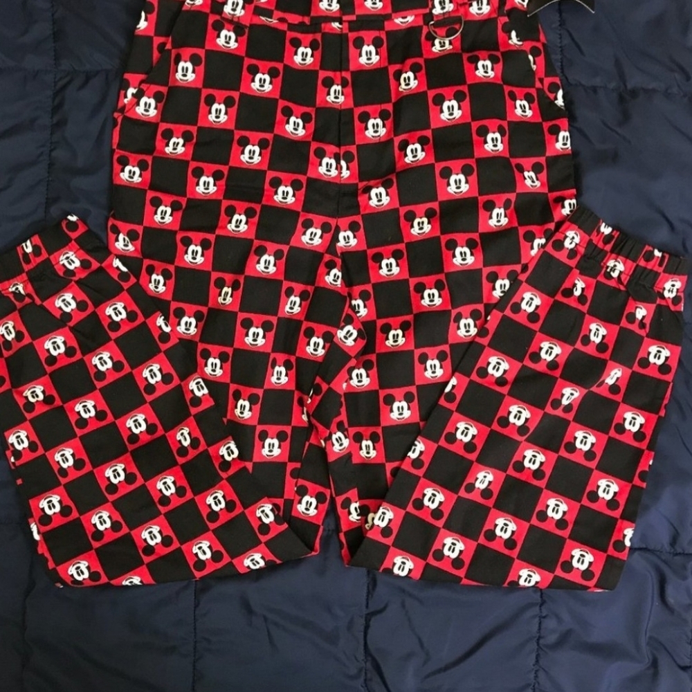 NWT Disney Forever 21 Mickey Mouse Checkered Plaid Cargo Carpenter Jogger Pants